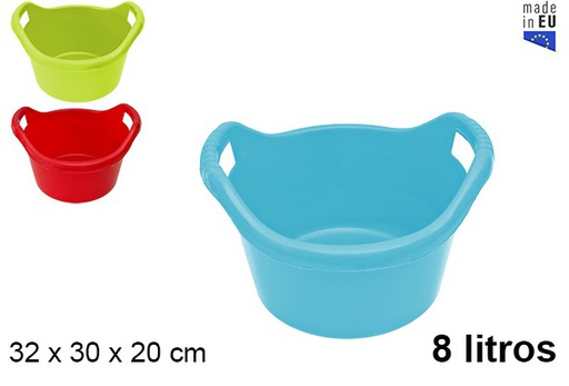 [200809] Bassine ronde en plastique avec poignee couleurs assorties 8 l.