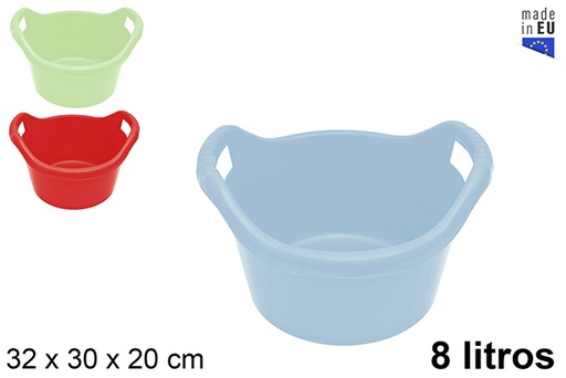 [200809] Round plastic basin with handle assorted colors 8 l.