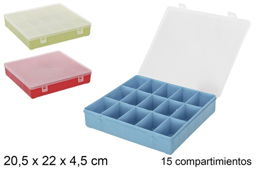 [200810] Caja plástico herramientas 15 compartimentos colores surtidos