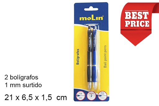 [202091] Blister 2 penne a sfera retrattili assortite 1 mm