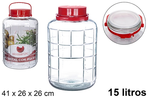 [100018] Bote cristal con asa roja 15 l.
