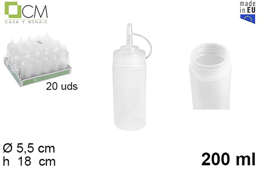 [102783] Bouteille de sauce en plastique transparent à large ouverture avec couvercle 200 ml