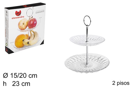 [104147] Coupe à fruits en verre diamant 2 étages 15/20 cm