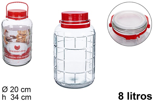 [104498] Bocal en verre avec anse rouge 8 l.
