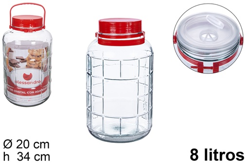 [104498] Bote cristal con asa roja 8 Litros