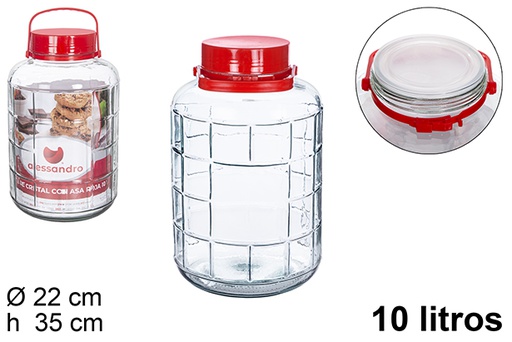 [104499] Frasco de vidro com alça vermelha 10 l.