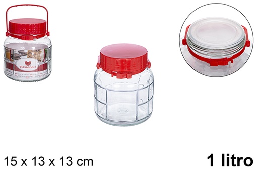 [104502] Bote cristal con asa roja 1 l.