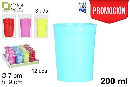 [104541] Pack 3 reusable camping glasses assorted colors 200 ml