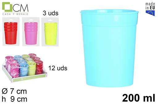 [104541] Pack 3 vasos camping reutilizable colores surtidos 200 ml 