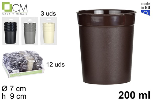 [104542] Pack 3 vasos camping reutilizable colores surtidos 200 ml