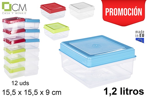 [105684] Contenitore per alimenti plastica quadrato colori asortiti 1,2 l.