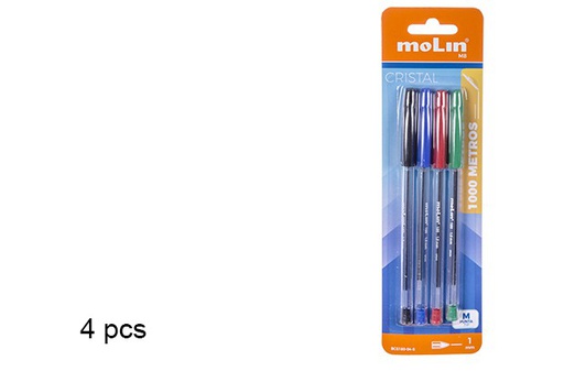 [202082] Pack 4 stylos bille cristal assortis