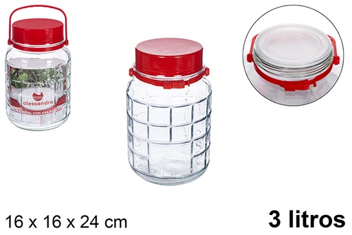 [104504] Bote cristal con asa roja 3 l.