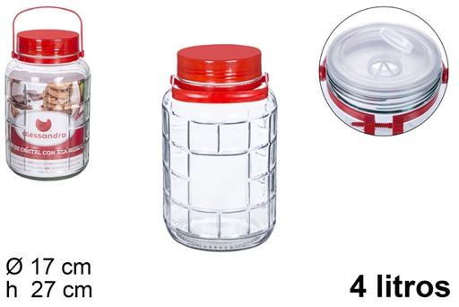 [105253] Bote cristal con asa roja 4 litros