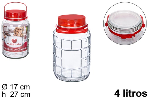 [105253] Frasco de vidro com alça vermelha 4 l.