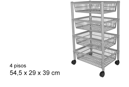 [105577] Verdulero rectangular 4 pisos con ruedas gris