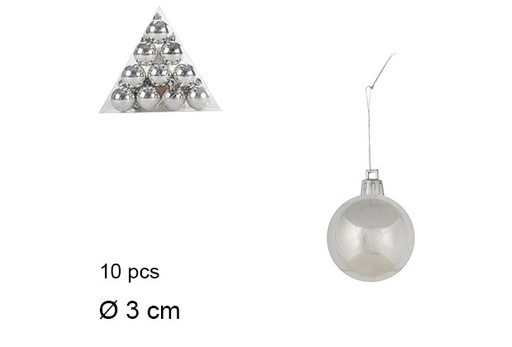 [017050] Pack 10 silver glitter Christmas balls 3 cm