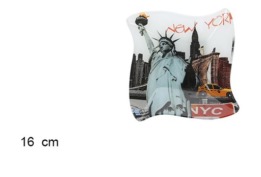 [101213] Plato cristal cuadrado decorado New York 16 cm
