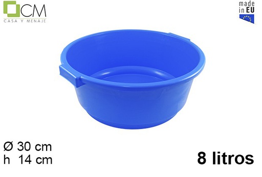 [103018] Round blue plastic basin with handle 8 l.