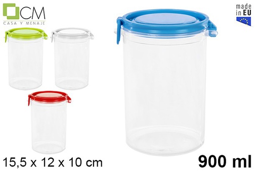 [105594] Barattolo alto tondo in plastica con coperchio colorato 900 ml