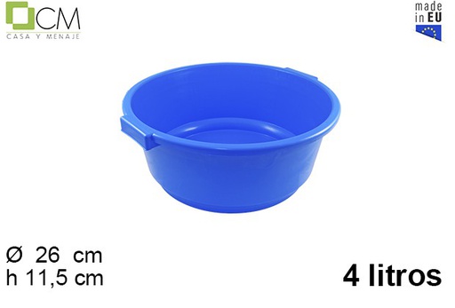 [103017] Bassine ronde en plastique bleu avec poignee 4 l.