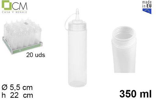 [102784] Bottiglia per salse in plastica trasparente a bocca larga con coperchio 350 ml