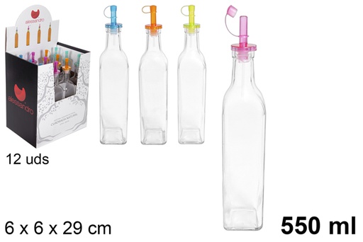 [104155] Distributeur huile/vinaigre verre carré bouchon anti-goutte 550 ml