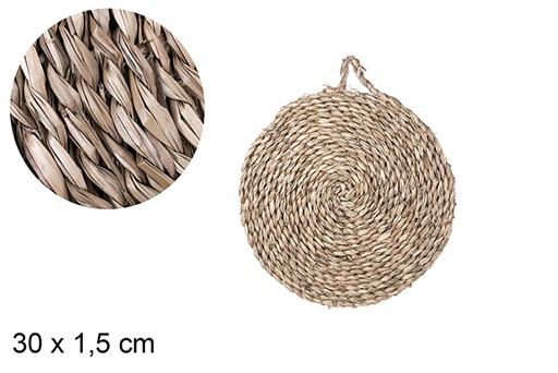 [105171] Round bulrush trivet with handle 30 cm