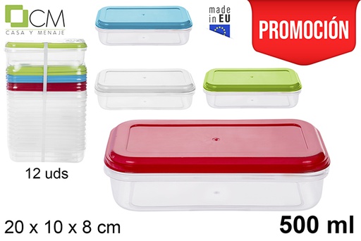 [105812] Lancheira retangular com tampa cores sortidas 500 ml