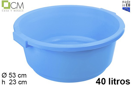 [103106] Bassine ronde en plastique bleu avec poignee 40 l.