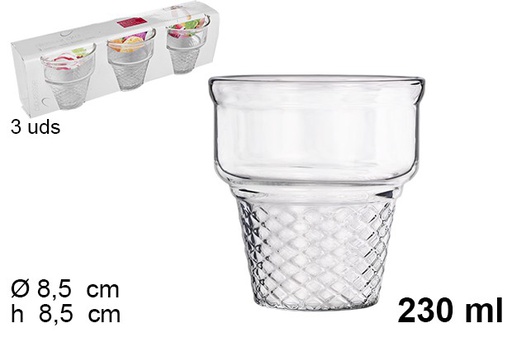 [103485] Pack 3 vaso cristal cucurucho 230 ml