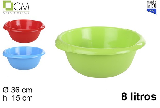 [102958] Bassine ronde en plastique avec poignee couleurs assorties 8 l.