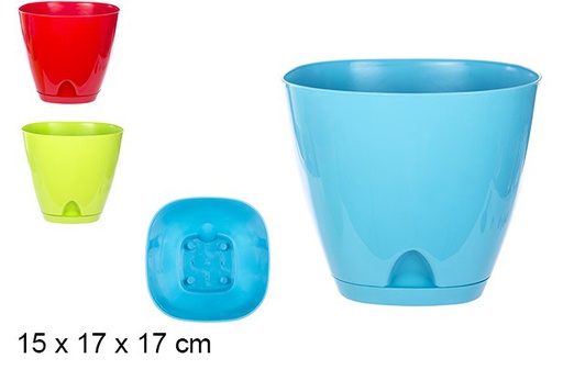 [105677] POT EN PLASTIQUE A/SOUCOUPE BLEU/ROUGE