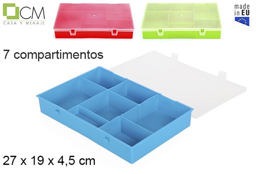 [102915] Caja plástico herramientas 7 compartimentos colores surtidos