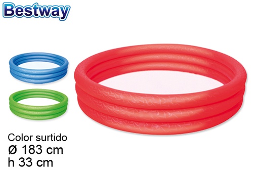 [200284] Piscina gonfiabile a 3 anelli colori assortiti borsa bw 183 cm
