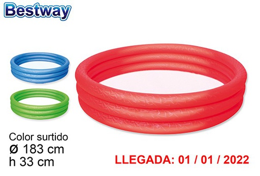 [200284] Piscina gonfiabile a 3 anelli colori assortiti borsa bw 183 cm