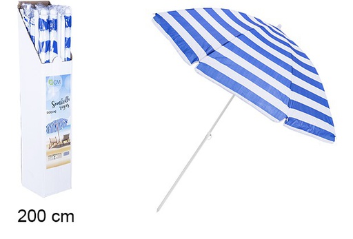 [106102] Parasol rayé bleu/blanc 200 cm