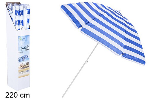 [106104] Parasol rayé bleu/blanc 220 cm