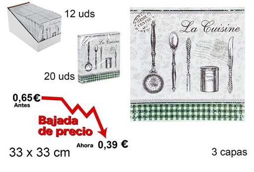 [105704] Pack 20 guardanapos decorados de cozinha 3 camadas 33 cm