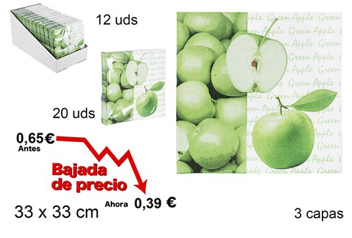 [105712] 20 servilletas decorado manzanas 3 capas 33cm