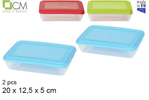 [102914] Pack 2 fiambrera rectangulares con tapa colores surtidos