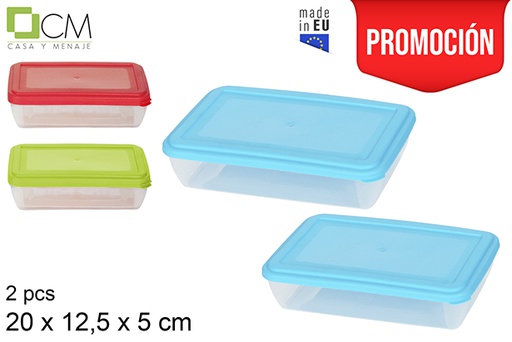 [102914] Pack 2 rectangular lunch box with assorted colors lid