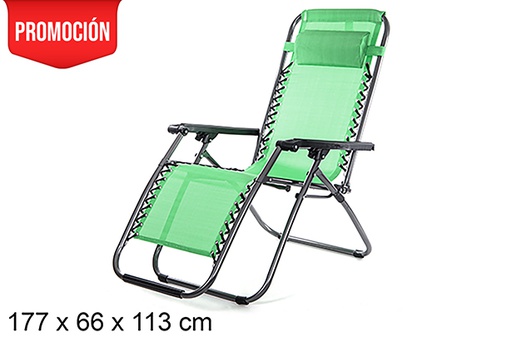 [105991] Cadeira de praia dobrável Textilene cor verde 177x66 cm