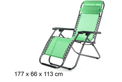[105991] Textilene folding beach chair green color 177x66 cm