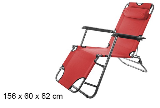 [106121] Red Oxford folding beach chair 156x60 cm