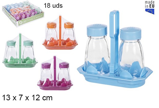 [105789] Pack 2 salières en verre avec couvercle couleurs assorties