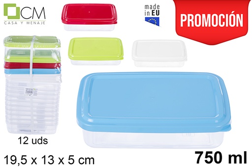 [107091] Lancheira retangular com tampa colorida 750 ml