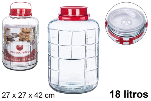 [100019] Bocal en verre avec anse rouge 18 l.