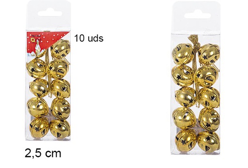 [107114] Pack 10 campanellini dorati lucidi 2,5 cm