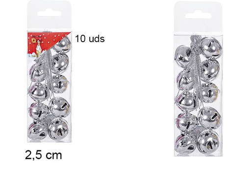 [107115] Pack 10 campanellini in argento lucido 2,5 cm